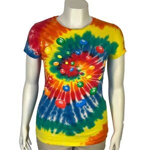 M&M's Tee Shirt Womens M Rainbow Multicolor Tie Dye Swirl Round Neck